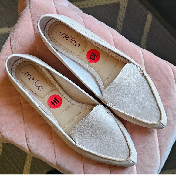 Me Too 10 Pointed Toe Loafer Flats Beige Tan Genuine Leather - Picture 2 of 7